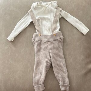 H&M Cream and Tan Baby Outfit with Suspenders